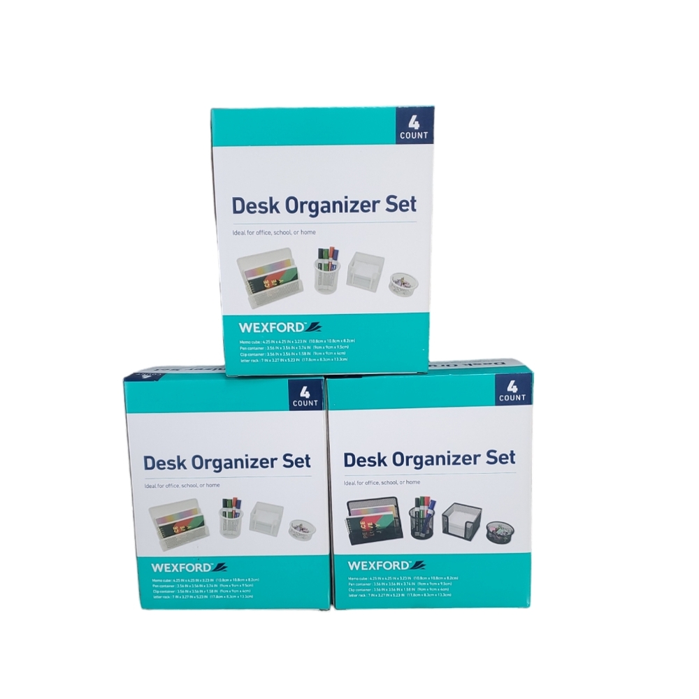 Lot of 3 Wexford Desk Organizer Set 4 Count Black NIB